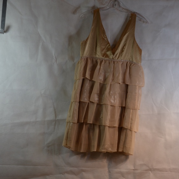 Tiered Ruffled Gold Slip Dress SZ L Charlotte Russe - Picture 1 of 7